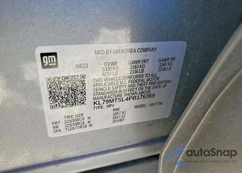 2023 Chevrolet Trailblazer Rs z USA, uszkodzony, nr VIN KL79MTSL4PB176369